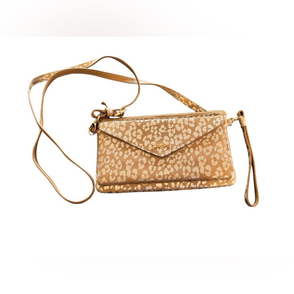 LOTUS Metallic Gold Leopard Print Crossbody Wristlet Handbag/Wallet Pockets
